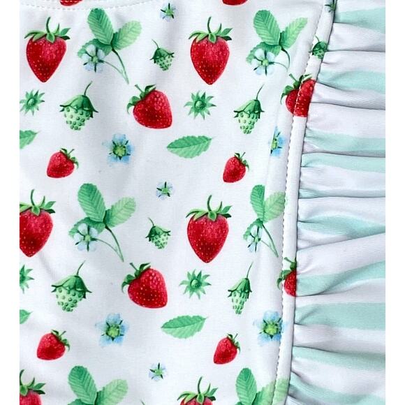 NWT The Oaks Apparel Strawberry Print Ruffled One-Piece Swimsuit Girls 2 Yrs - Picture 2 of 4